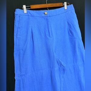 J. Crew Bright Blue Linen Blend Trousers Tall Wide Leg pleated front Pockets